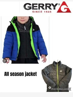 Gerry Youth All-Season Puffer Jacket - Blue with Neon Green Trim Size 4-5